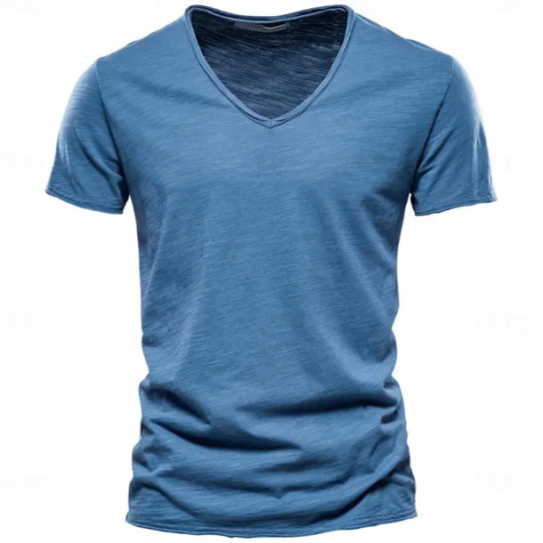 Men's T Shirt Moisture Wicking Shirts Bamboo T-shirt Short Sleeve V Neck Summer Plain Sports Basic Casual Classic Style Casual Light Blue Black White Top Tee for Men