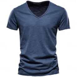Men's T Shirt Moisture Wicking Shirts Bamboo T-shirt Short Sleeve V Neck Summer Plain Sports Basic Casual Classic Style Casual Light Blue Black White Top Tee for Men