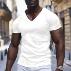 Men's T Shirt Moisture Wicking Shirts Bamboo T-shirt Short Sleeve V Neck Summer Plain Sports Basic Casual Classic Style Casual Light Blue Black White Top Tee for Men