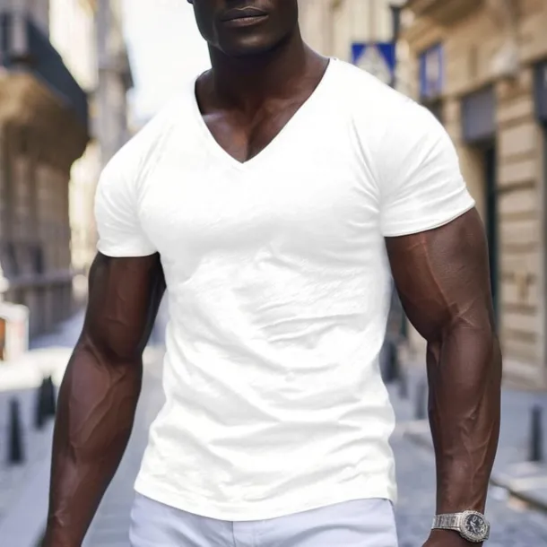 Men's T Shirt Moisture Wicking Shirts Bamboo T-shirt Short Sleeve V Neck Summer Plain Sports Basic Casual Classic Style Casual Light Blue Black White Top Tee for Men