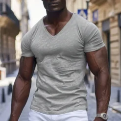 Men's T Shirt Moisture Wicking Shirts Bamboo T-shirt Short Sleeve V Neck Summer Plain Sports Basic Casual Classic Style Casual Light Blue Black White Top Tee for Men