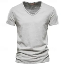 Men's T Shirt Moisture Wicking Shirts Bamboo T-shirt Short Sleeve V Neck Summer Plain Sports Basic Casual Classic Style Casual Light Blue Black White Top Tee for Men