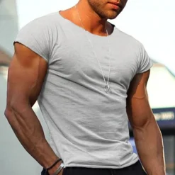 Men's T Shirt Muscle Shirt Short Sleeve Crew Neck Summer Plain Fashion Classic Comfortable Classic Style Street Casual Sports Black Gray Top Tee for Men