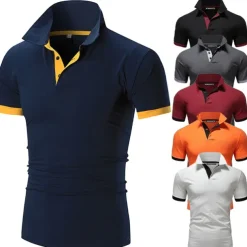 Men's T Shirt Polo Shirts Street Casual Turndown Short Sleeve Casual Soft Solid Color Plain Spring, Fall, Winter, Summer Regular Fit Apple Green Golden yellow Lake blue Black White Pink T Shirt