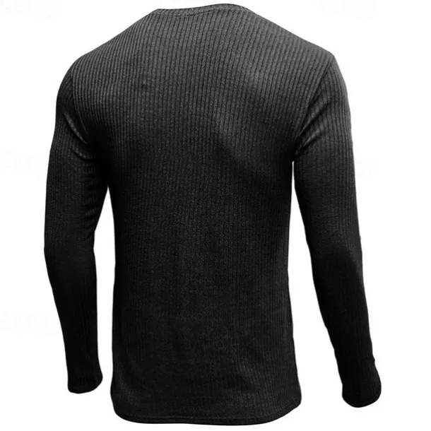 Men's T Shirt Ribbed Knit tee Tee Top Long Sleeve V Neck Summer Plain Pit Strip Fashion Designer Basic V Neck Vacation Street Going out Black White Top Tee for Men