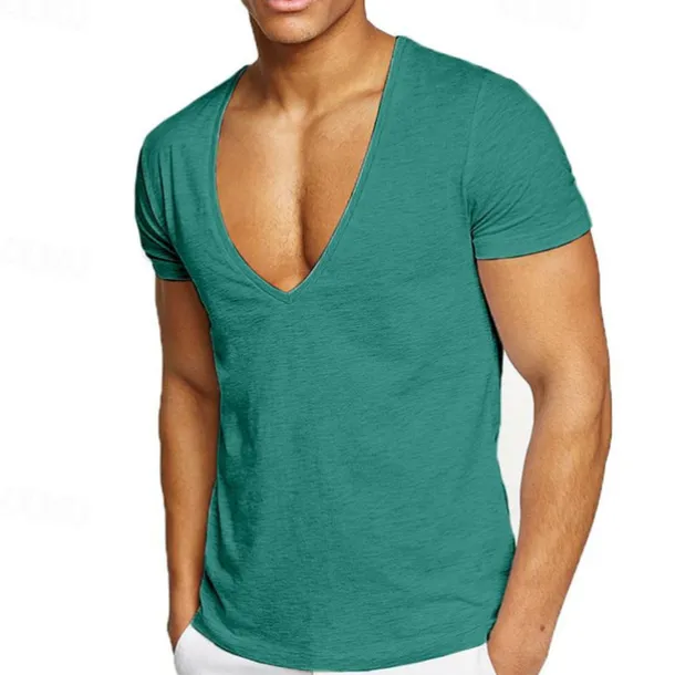 Men's T Shirt Short Sleeve V Neck Summer Plain Sports Fashion Lightweight Vacation Casual Holiday Black White Red Top Tee for Men