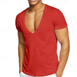 Men's T Shirt Short Sleeve V Neck Summer Plain Sports Fashion Lightweight Vacation Casual Holiday Black White Red Top Tee for Men