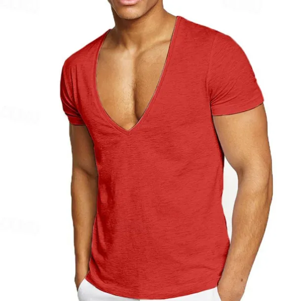 Men's T Shirt Short Sleeve V Neck Summer Plain Sports Fashion Lightweight Vacation Casual Holiday Black White Red Top Tee for Men