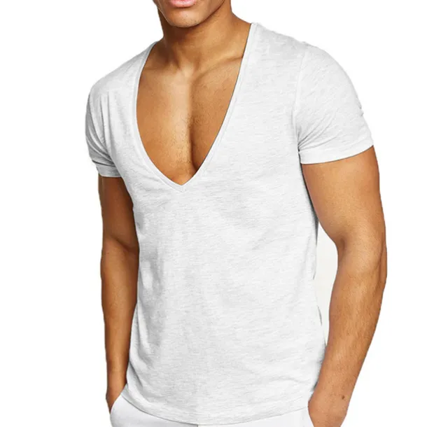 Men's T Shirt Short Sleeve V Neck Summer Plain Sports Fashion Lightweight Vacation Casual Holiday Black White Red Top Tee for Men