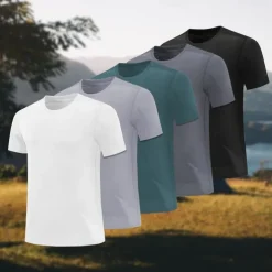 Men's T shirt Short Sleeve Crew Neck Tee Tshirt Muscle T-Shirt Short Sleeve Shirt Outdoor Quick Dry Workout Soft Sweat wicking Polyester Dark Grey Black White Gym Climbing Camping / Hiking / Caving