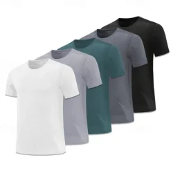Men's T shirt Short Sleeve Crew Neck Tee Tshirt Muscle T-Shirt Short Sleeve Shirt Outdoor Quick Dry Workout Soft Sweat wicking Polyester Dark Grey Black White Gym Climbing Camping / Hiking / Caving