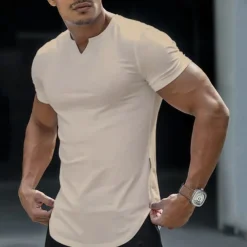 Men's T Shirt Short Sleeve V Neck Summer Plain Fashion Classic Comfortable V Neck Street Casual Sports Black White Dark Navy Top Tee for Men