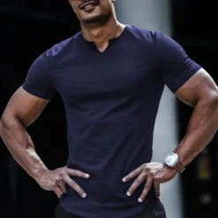 Men's T Shirt Short Sleeve V Neck Summer Plain Fashion Classic Comfortable V Neck Street Casual Sports Black White Dark Navy Top Tee for Men