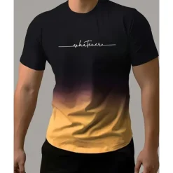 Men's T shirt Short Sleeve Crew Neck Tee Tshirt Muscle T-Shirt Short Sleeve Shirt Outdoor Quick Dry Workout Soft Sweat wicking Polyester Patchwork Yellow Orange Green Gym Climbing Camping / Hiking