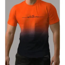 Men's T shirt Short Sleeve Crew Neck Tee Tshirt Muscle T-Shirt Short Sleeve Shirt Outdoor Quick Dry Workout Soft Sweat wicking Polyester Patchwork Yellow Orange Green Gym Climbing Camping / Hiking