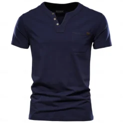 Men's T Shirt Short Sleeve V Neck Summer All Seasons Solid Color Daily Casual Daily Casual Pocket V Neck Vacation Causal Casual Light Blue Black White Top Tee for Men