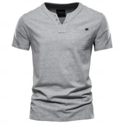 Men's T Shirt Short Sleeve V Neck Summer All Seasons Solid Color Daily Casual Daily Casual Pocket V Neck Vacation Causal Casual Light Blue Black White Top Tee for Men