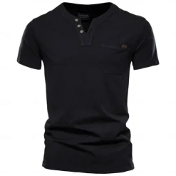 Men's T Shirt Short Sleeve V Neck Summer All Seasons Solid Color Daily Casual Daily Casual Pocket V Neck Vacation Causal Casual Light Blue Black White Top Tee for Men