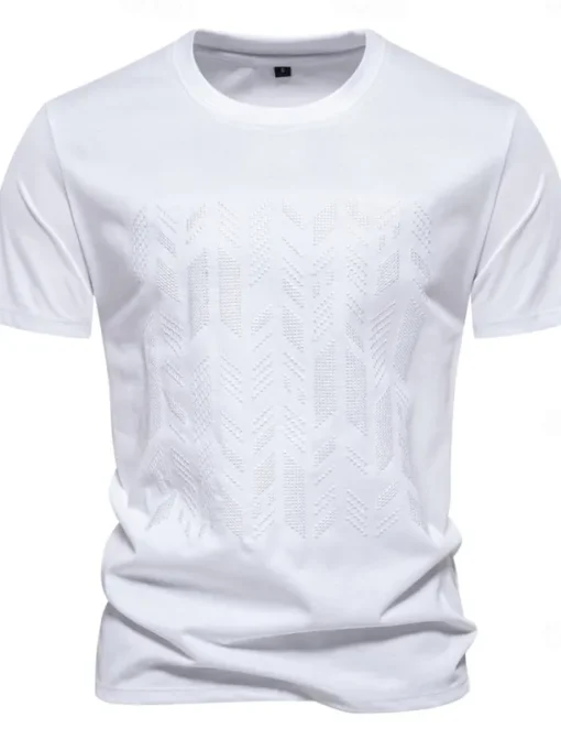 Men's T Shirt Short Sleeve Crew Neck Summer Spring Geometric Knitwear Vacation Vintage Embroidered Embroidery School Training Outdoor Black White Light Green Top Tee for Men