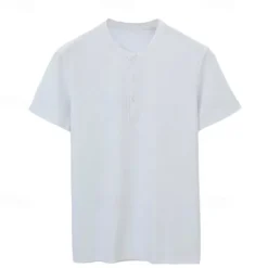 Men's T Shirt Short Sleeve Solid Daily Casual Button Up Quick Dry Henley School Outdoor Vacation All Seasons Dark Grey Black White Henley T-Shirt