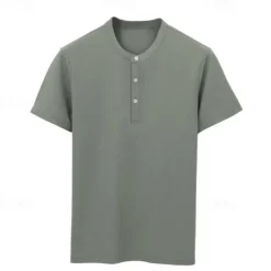 Men's T Shirt Short Sleeve Solid Daily Casual Button Up Quick Dry Henley School Outdoor Vacation All Seasons Dark Grey Black White Henley T-Shirt