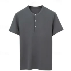 Men's T Shirt Short Sleeve Solid Daily Casual Button Up Quick Dry Henley School Outdoor Vacation All Seasons Dark Grey Black White Henley T-Shirt