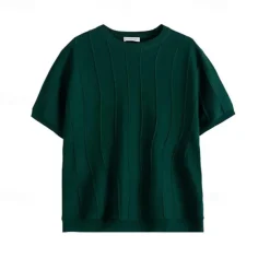 Men's T Shirt Short Sleeve Crew Neck Summer Spring Vertical Stripes Knitwear Elegant Vacation Knitting School Vacation Home Dark Red Black White Top Tee for Men