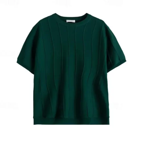 Men's T Shirt Short Sleeve Crew Neck Summer Spring Vertical Stripes Knitwear Elegant Vacation Knitting School Vacation Home Dark Red Black White Top Tee for Men