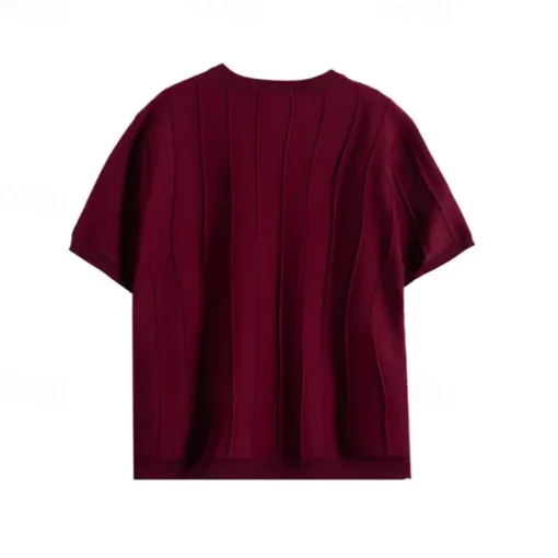 Men's T Shirt Short Sleeve Crew Neck Summer Spring Vertical Stripes Knitwear Elegant Vacation Knitting School Vacation Home Dark Red Black White Top Tee for Men