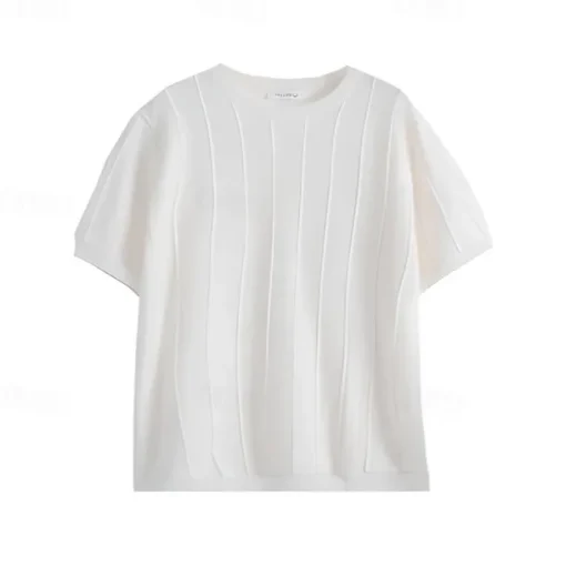 Men's T Shirt Short Sleeve Crew Neck Summer Spring Vertical Stripes Knitwear Elegant Vacation Knitting School Vacation Home Dark Red Black White Top Tee for Men