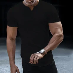 Men's T Shirt Short Sleeve V Neck Summer Plain Fashion Classic Comfortable Street Casual Sports Black White Pink Top Tee for Men