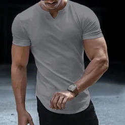 Men's T Shirt Short Sleeve V Neck Summer Plain Fashion Classic Comfortable Street Casual Sports Black White Pink Top Tee for Men