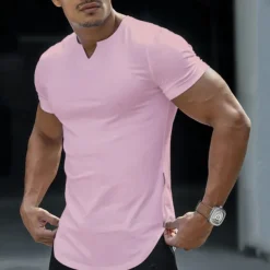 Men's T Shirt Short Sleeve V Neck Summer Plain Fashion Classic Comfortable Street Casual Sports Black White Pink Top Tee for Men