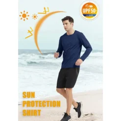 Men's T Shirt Sun Protection T-shirts Long Sleeve Crew Neck Summer Spring & Fall Solid Color Active Crewneck Outdoor Casual Athleisure Dark Grey Navy Black Top Tee for Men
