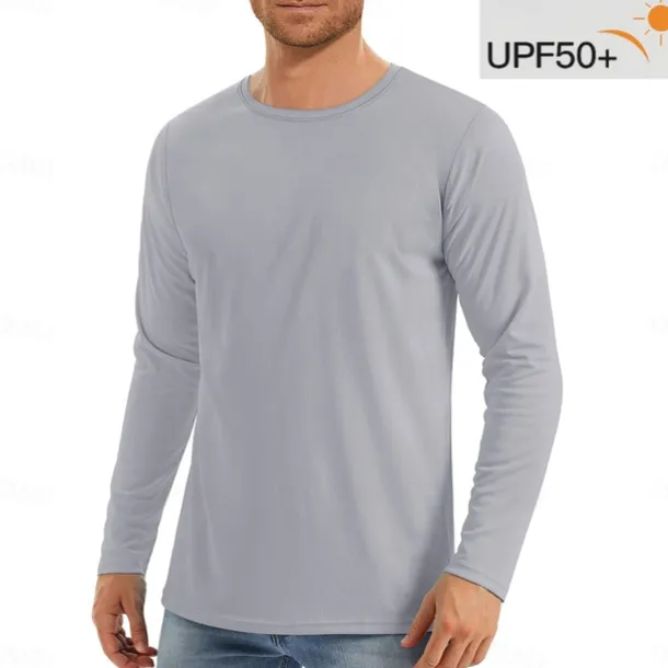 Men's T Shirt Sun Protection T-shirts Long Sleeve Crew Neck Summer Spring & Fall Solid Color Active Crewneck Outdoor Casual Athleisure Dark Grey Navy Black Top Tee for Men