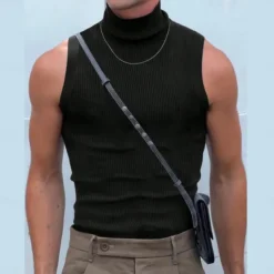 Men's T Shirt Tank Top Turtleneck shirt Sleeveless Turtleneck Summer Solid Color Pit Strip Fashion Designer Muscle Ribbed Outdoor Dailywear Black White Top Tee for Men