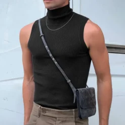 Men's T Shirt Tank Top Turtleneck shirt Sleeveless Turtleneck Summer Solid Color Pit Strip Fashion Designer Muscle Ribbed Outdoor Dailywear Black White Top Tee for Men
