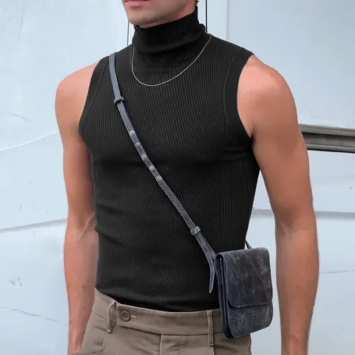 Men's T Shirt Tank Top Turtleneck shirt Sleeveless Turtleneck Summer Solid Color Pit Strip Fashion Designer Muscle Ribbed Outdoor Dailywear Black White Top Tee for Men