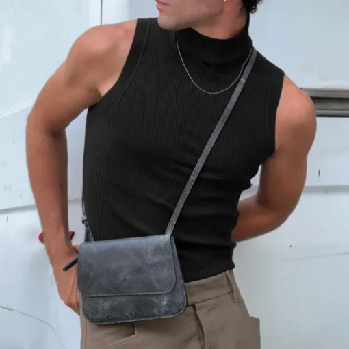 Men's T Shirt Tank Top Turtleneck shirt Sleeveless Turtleneck Summer Solid Color Pit Strip Fashion Designer Muscle Ribbed Outdoor Dailywear Black White Top Tee for Men