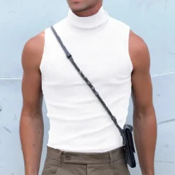 Men's T Shirt Tank Top Turtleneck shirt Sleeveless Turtleneck Summer Solid Color Pit Strip Fashion Designer Muscle Ribbed Outdoor Dailywear Black White Top Tee for Men
