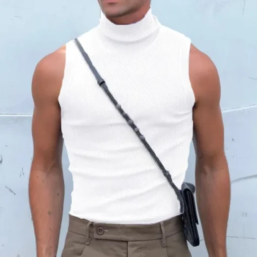 Men's T Shirt Tank Top Turtleneck shirt Sleeveless Turtleneck Summer Solid Color Pit Strip Fashion Designer Muscle Ribbed Outdoor Dailywear Black White Top Tee for Men