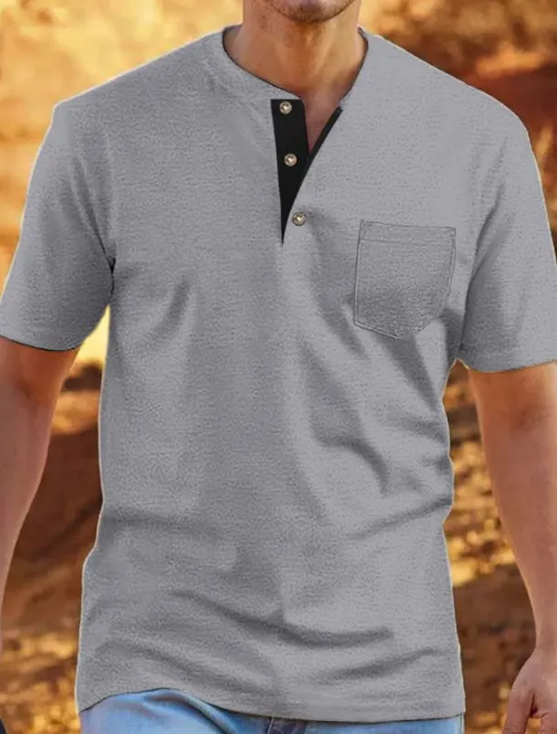 Men's T shirt Tee Henley Shirt Tee Top Plain Henley Street Vacation Short Sleeves Clothing Apparel Fashion Designer Basic