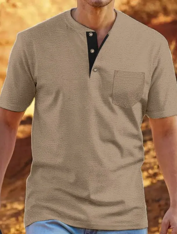 Men's T shirt Tee Henley Shirt Tee Top Plain Henley Street Vacation Short Sleeves Clothing Apparel Fashion Designer Basic