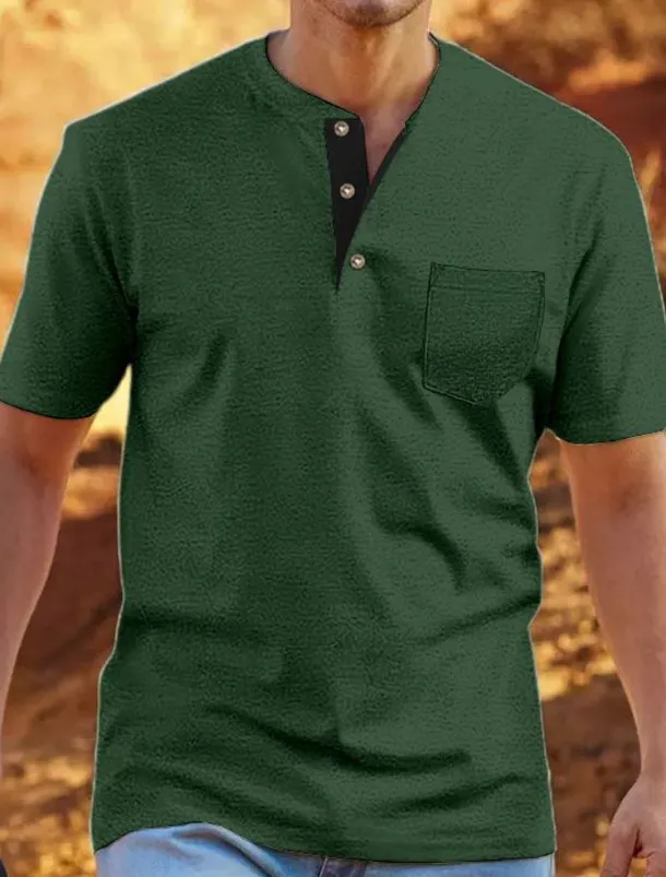 Men's T shirt Tee Henley Shirt Tee Top Plain Henley Street Vacation Short Sleeves Clothing Apparel Fashion Designer Basic