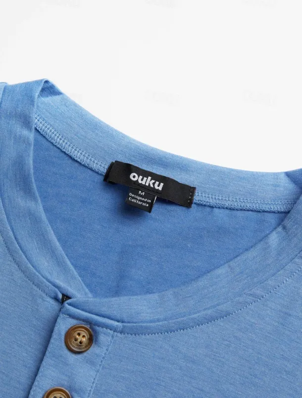 Men's T shirt Tee Henley Shirt Tee Top Plain Henley Street Vacation Short Sleeves Clothing Apparel Fashion Designer Basic