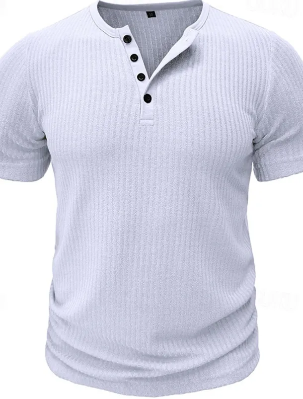 Men's T shirt Tee Henley Shirt Ribbed Knit tee Tee Top Plain Henley Street Vacation Short Sleeves Clothing Apparel Fashion Designer Basic