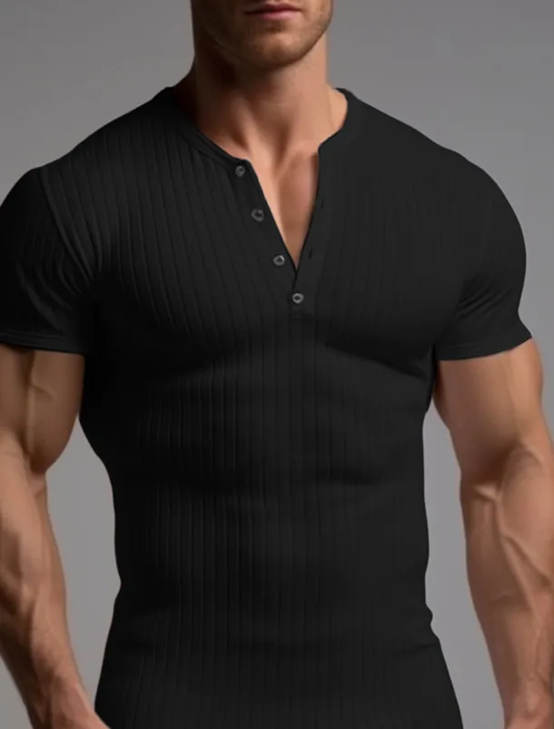 Men's T shirt Tee Henley Shirt Ribbed Knit tee Tee Top Plain Henley Street Vacation Short Sleeves Clothing Apparel Fashion Designer Basic