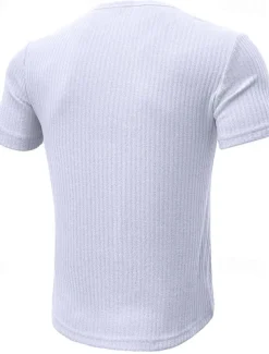 Men's T shirt Tee Henley Shirt Ribbed Knit tee Tee Top Plain Henley Street Vacation Short Sleeves Clothing Apparel Fashion Designer Basic