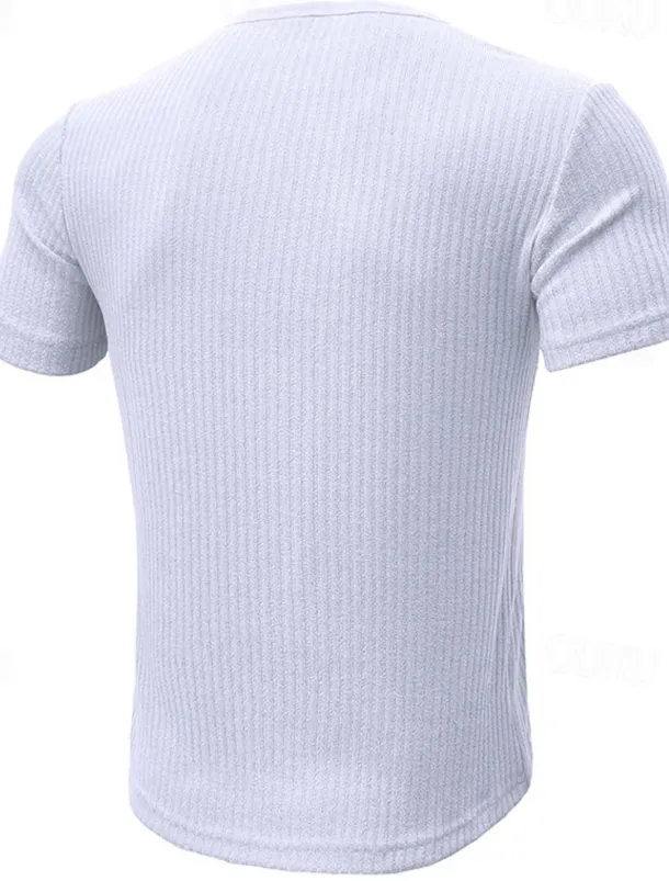 Men's T shirt Tee Henley Shirt Ribbed Knit tee Tee Top Plain Henley Street Vacation Short Sleeves Clothing Apparel Fashion Designer Basic