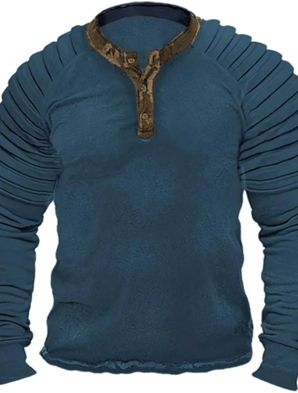 Men's T shirt Tee Henley Shirt Cool Shirt Long Sleeve Shirt Plain Slim Pleated Henley Street Vacation Long Sleeve Clothing Apparel Designer Basic Modern Contemporary